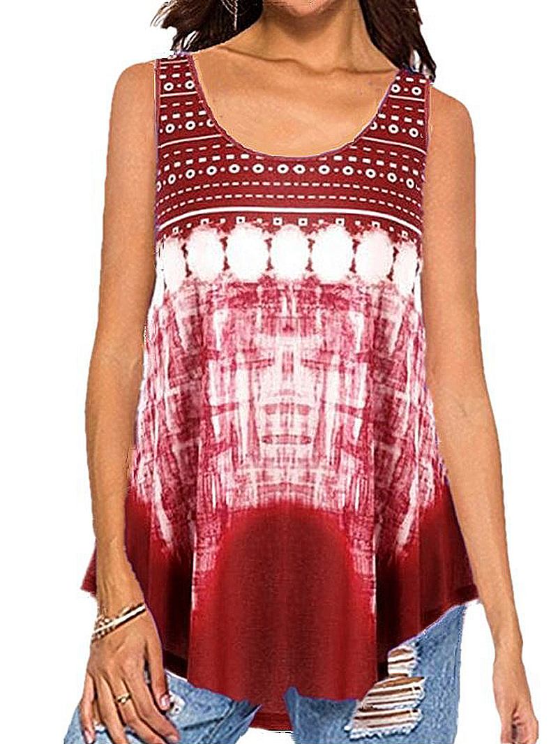 Kvinner Vintage Med Trykk Tie-dye Uregelmessig Hem Sommer Sleeveless Tank Top