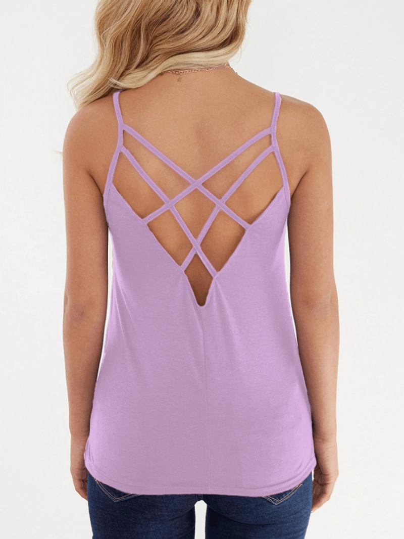 Solid Color Criss-cross Backless Design Ermeløse Cami Tank Tops