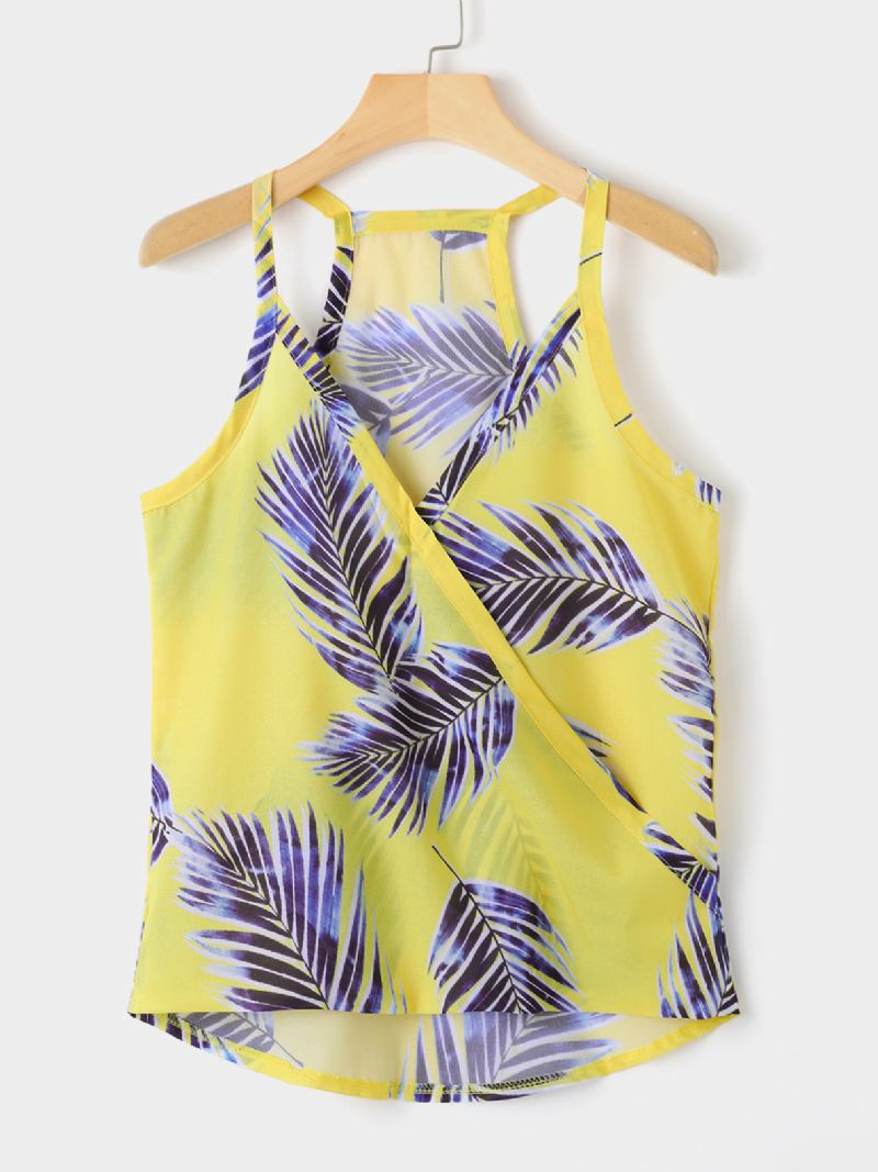 Tropical Plant Med Trykk V-hals Ermeløs Sommer Hawaii Tank Tops