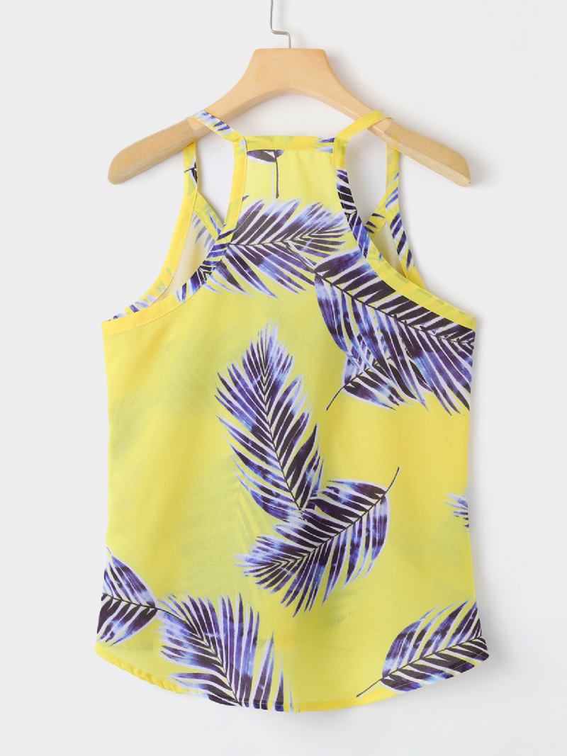 Tropical Plant Med Trykk V-hals Ermeløs Sommer Hawaii Tank Tops