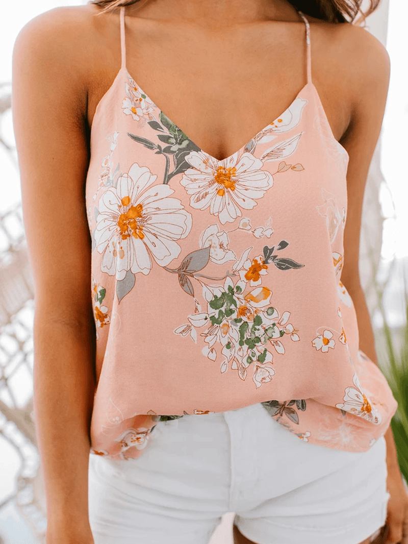 Uformell Blomsterprint Med V-hals Ermeløs Holiday Wild Tank Top