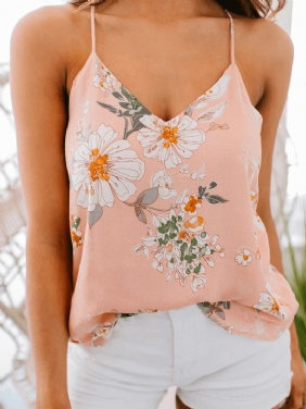 Uformell Blomsterprint Med V-hals Ermeløs Holiday Wild Tank Top