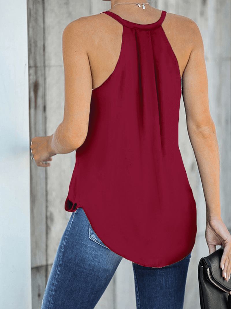 Uformell Burgund Halter V-hals Ermeløs Front Cross Elegant Tank Top