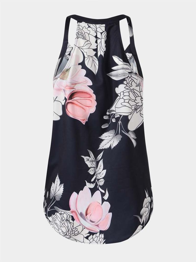 Vintage Blomstrete Med Trykk Halter V-hals Ermeløs Wrap Tank Top