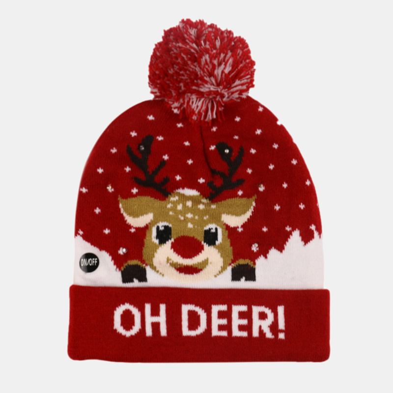 Christmas Snowman Elk Juletre Cuffed Ball Strikk Hat