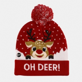 Christmas Snowman Elk Juletre Cuffed Ball Strikk Hat