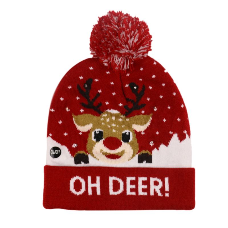 Christmas Snowman Elk Juletre Cuffed Ball Strikk Hat