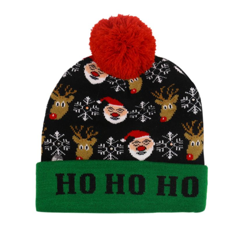 Christmas Snowman Elk Juletre Cuffed Ball Strikk Hat