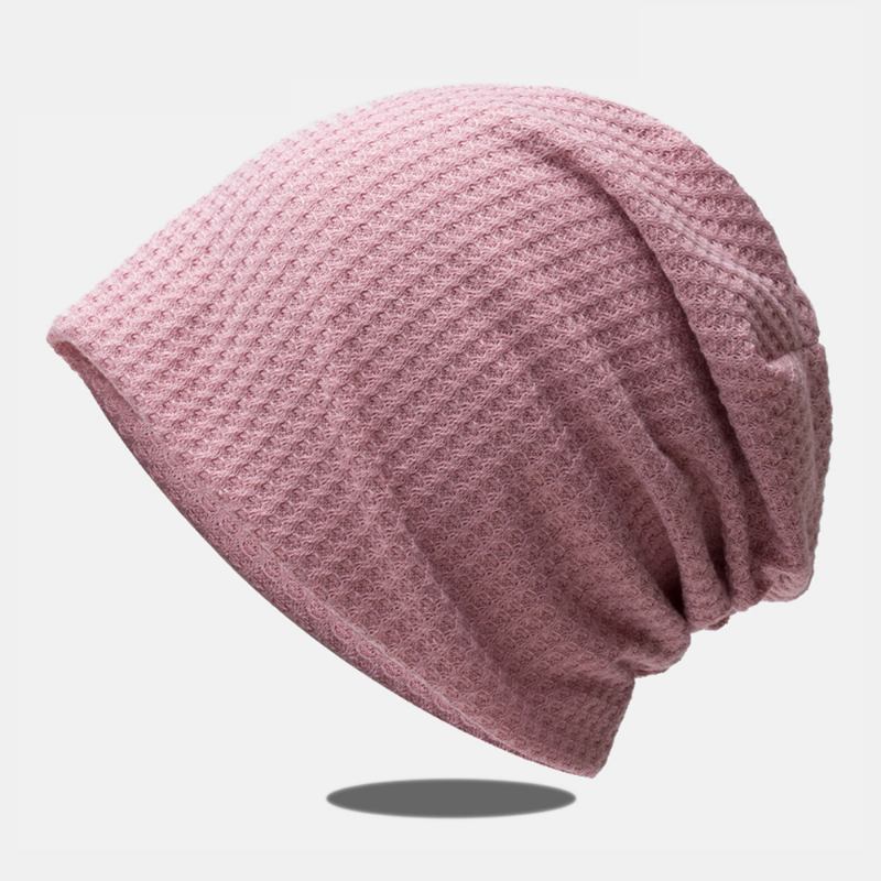 Dame Høst Vinter Varme Rutemønster Strikket Lue Baotou Lue Myk Pustende Elastisk Justerbar Bonnet Hat Beanie Hat