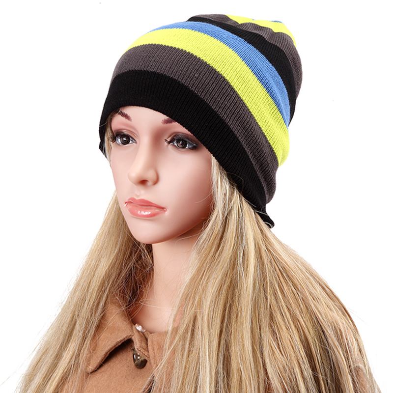 Dame Luer Stripete Regnbuefarger Lue Strikkede Luer I Bomull Myk Lue Gorro-lue