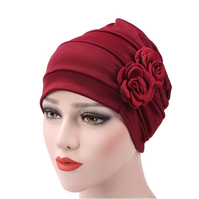 Dame New Side Paste Large Blomstrete Solid Beanie Cap Fritids Cotton Outdoor Bonnet Hat