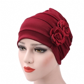 Dame New Side Paste Large Blomstrete Solid Beanie Cap Fritids Cotton Outdoor Bonnet Hat