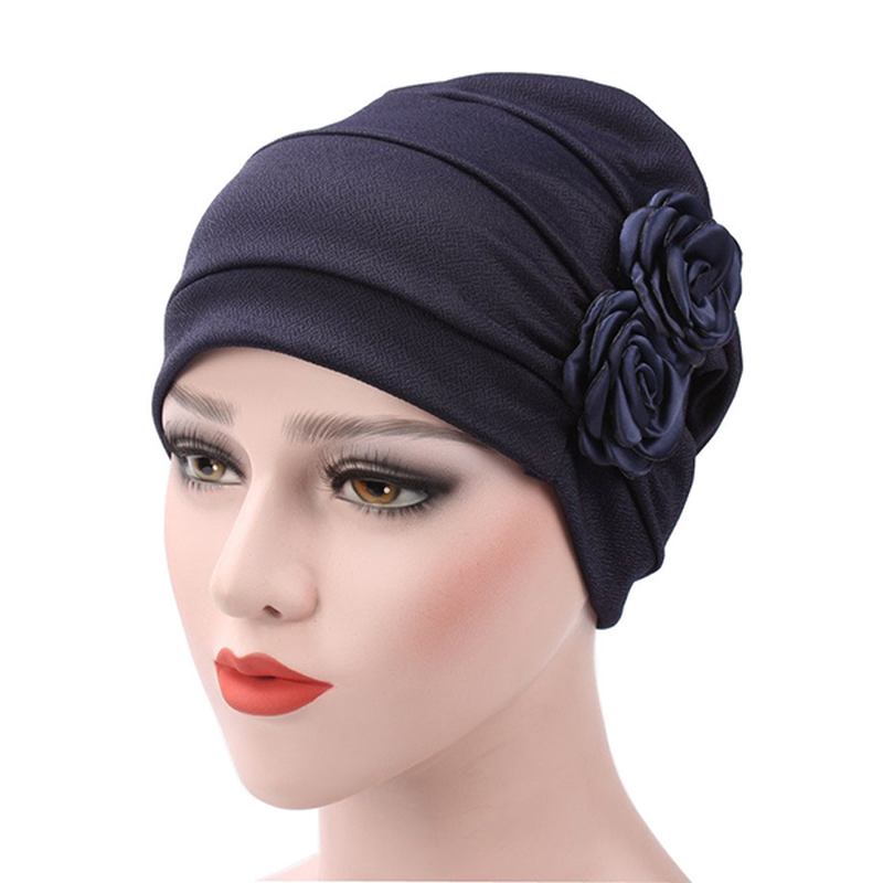 Dame New Side Paste Large Blomstrete Solid Beanie Cap Fritids Cotton Outdoor Bonnet Hat