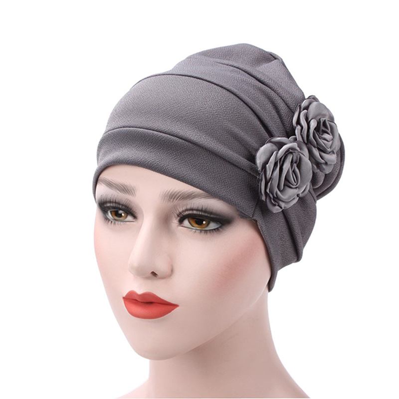 Dame New Side Paste Large Blomstrete Solid Beanie Cap Fritids Cotton Outdoor Bonnet Hat