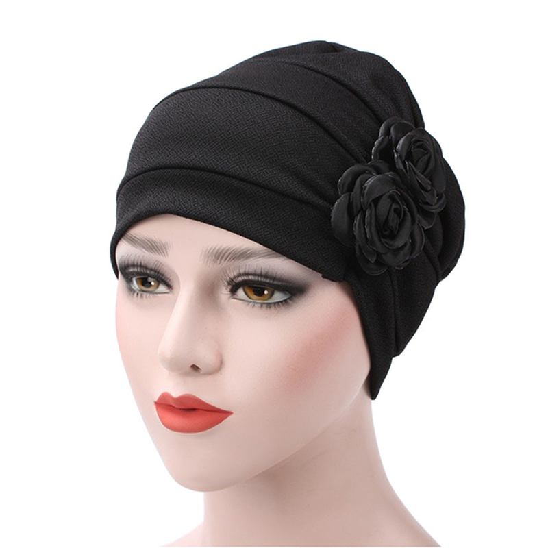 Dame New Side Paste Large Blomstrete Solid Beanie Cap Fritids Cotton Outdoor Bonnet Hat