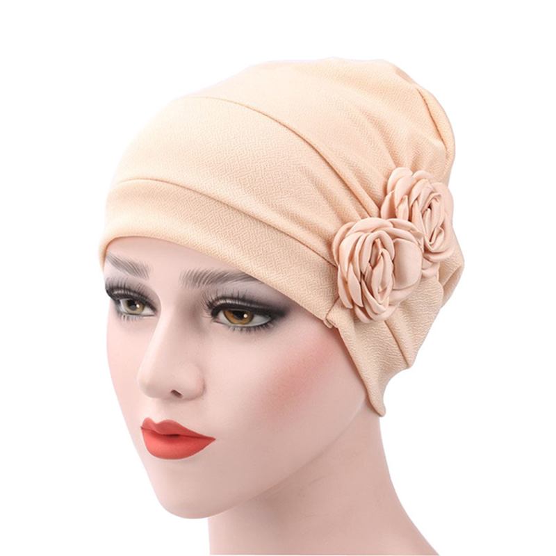 Dame New Side Paste Large Blomstrete Solid Beanie Cap Fritids Cotton Outdoor Bonnet Hat