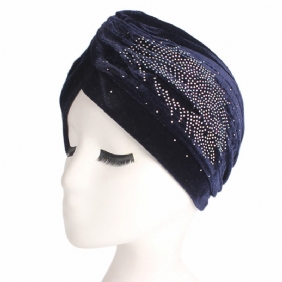 Dame Pleuche Skullies Beanies Tynn Bonnet Cap Autumn Fritids Diamond Beanies Hat Turban