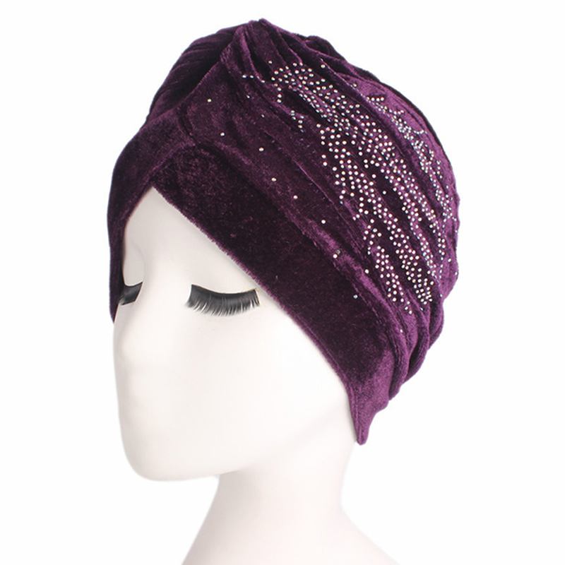 Dame Pleuche Skullies Beanies Tynn Bonnet Cap Autumn Fritids Diamond Beanies Hat Turban