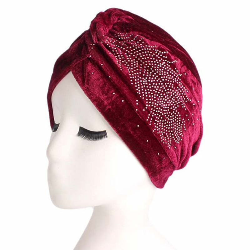 Dame Pleuche Skullies Beanies Tynn Bonnet Cap Autumn Fritids Diamond Beanies Hat Turban