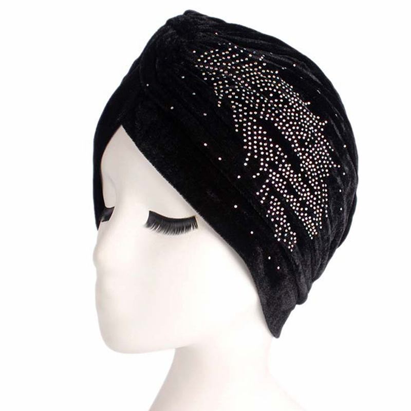 Dame Pleuche Skullies Beanies Tynn Bonnet Cap Autumn Fritids Diamond Beanies Hat Turban