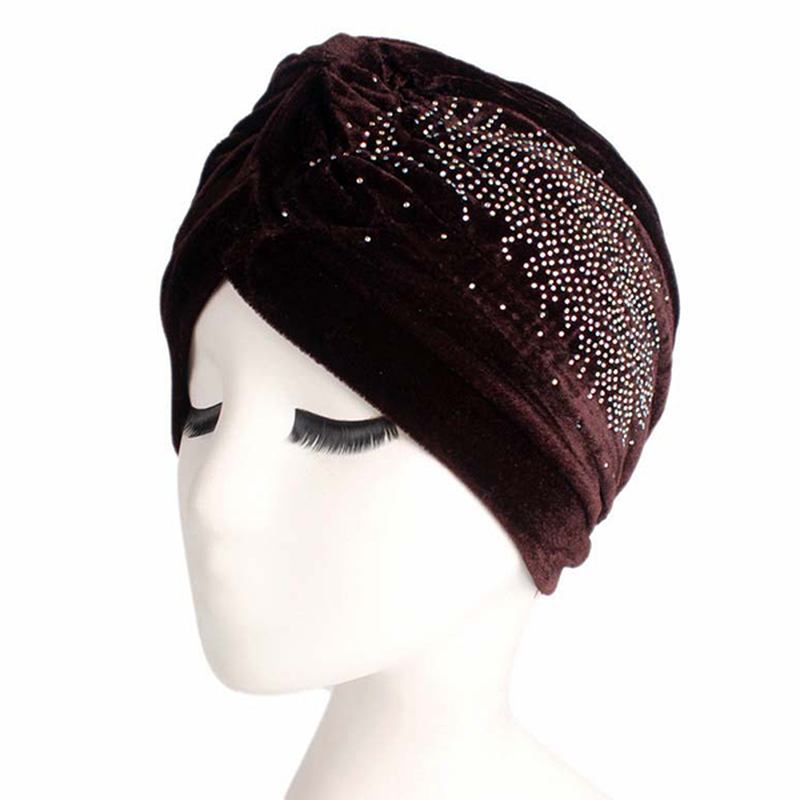 Dame Pleuche Skullies Beanies Tynn Bonnet Cap Autumn Fritids Diamond Beanies Hat Turban