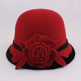 Dame Varm Ull Bowler Hat Blomstrete Ethnic Bucket Hat