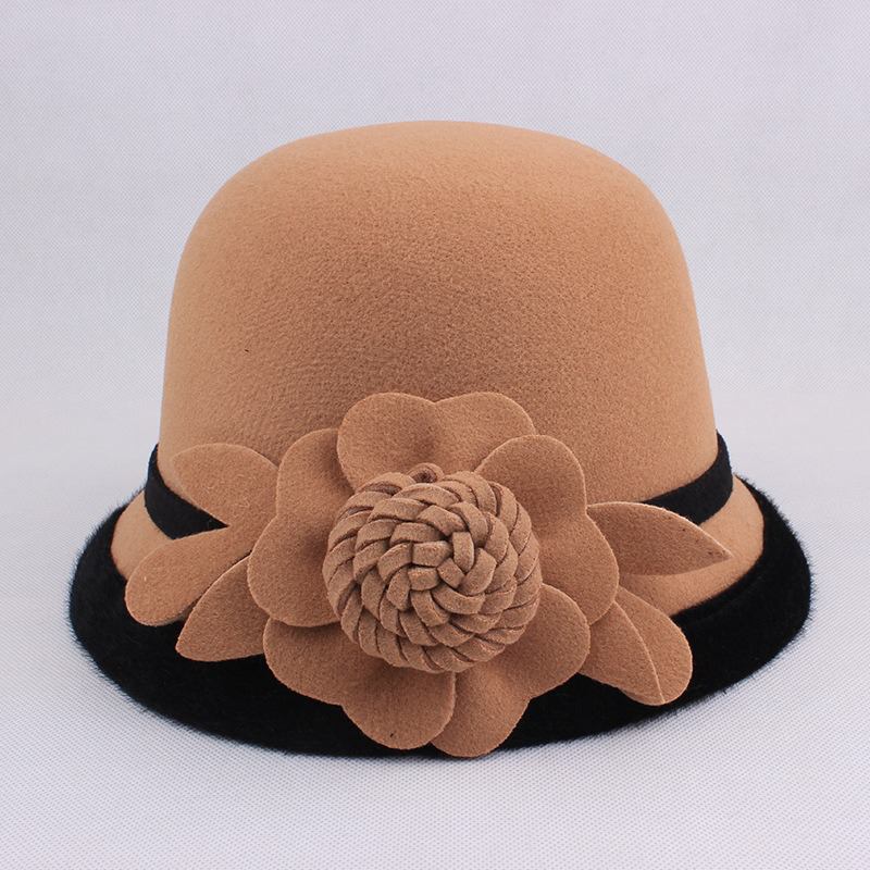 Dame Varm Ull Bowler Hat Blomstrete Ethnic Bucket Hat