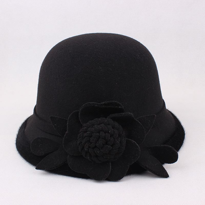 Dame Varm Ull Bowler Hat Blomstrete Ethnic Bucket Hat