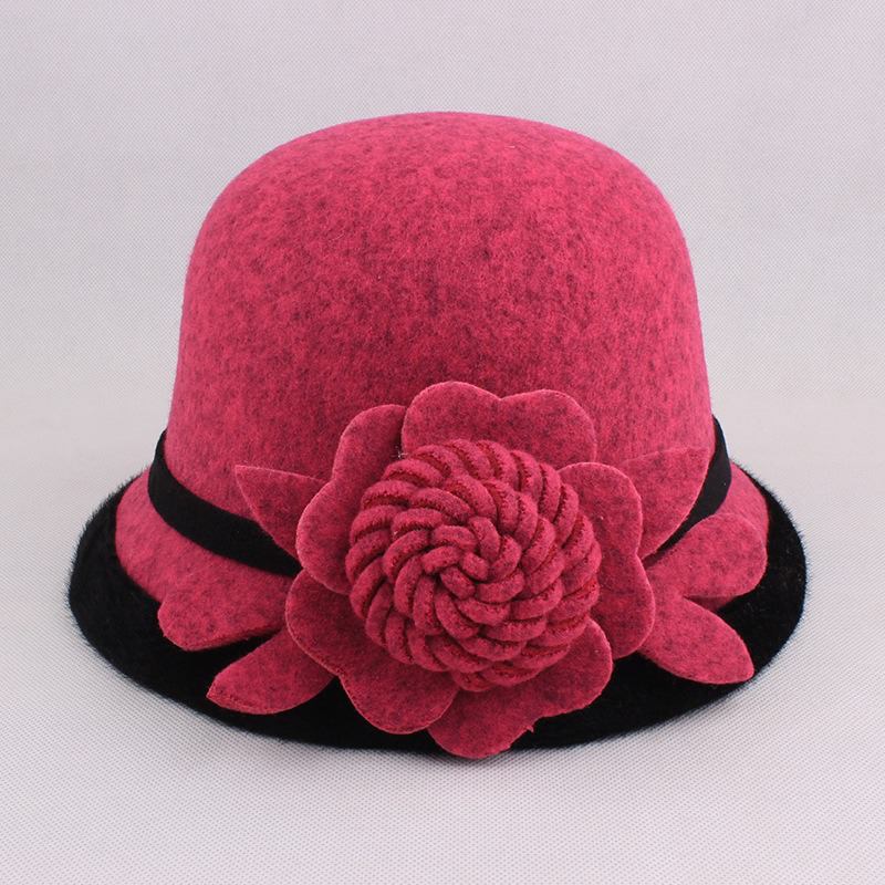 Dame Varm Ull Bowler Hat Blomstrete Ethnic Bucket Hat