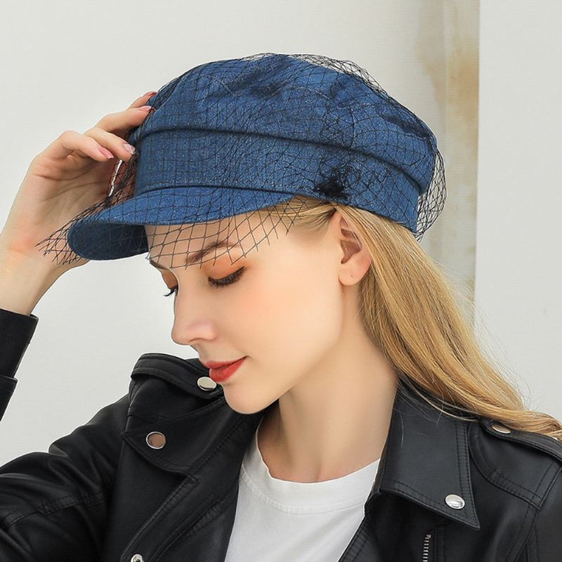 Denim Mesh Navy Cap Peak Cap Flat Hats Wild England Military Hat Captain Caps Navy Caps