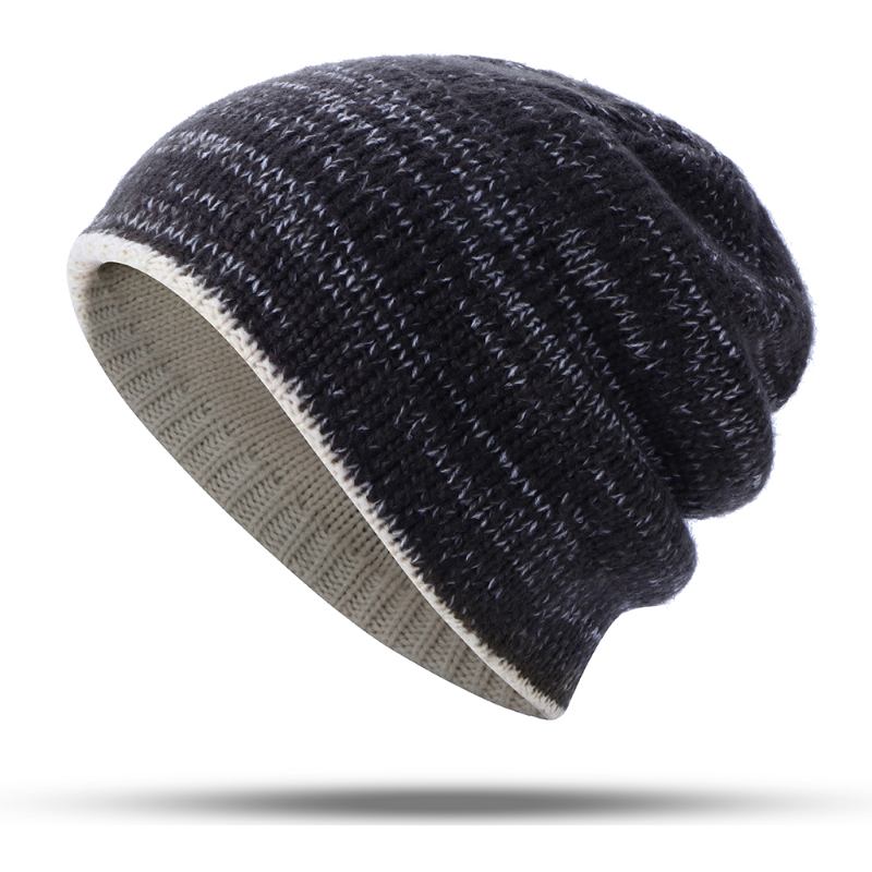 Dobbeltsidig Iført Dobbeltlags Strikket Lue Beanie Cap