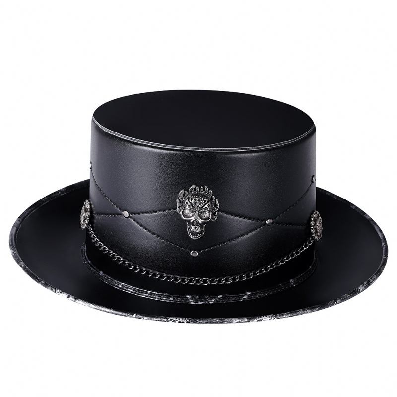 Doctor Pu Leather Magic Skull Black Top Hat Kvinnelige Fotorekvisitter