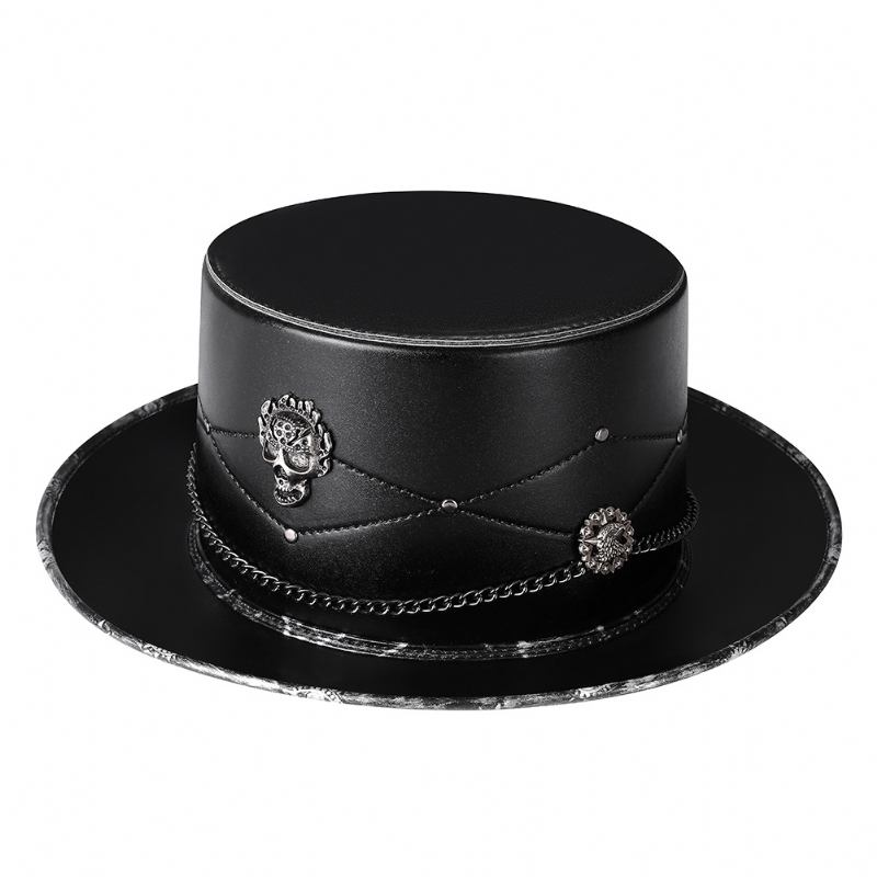 Doctor Pu Leather Magic Skull Black Top Hat Kvinnelige Fotorekvisitter