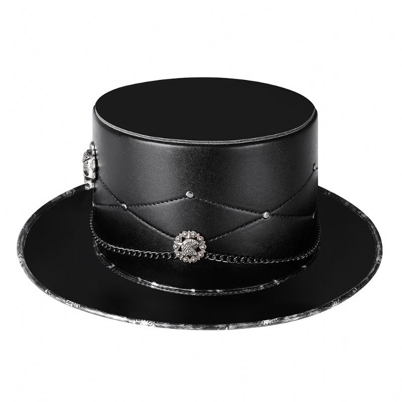 Doctor Pu Leather Magic Skull Black Top Hat Kvinnelige Fotorekvisitter