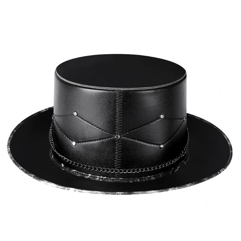 Doctor Pu Leather Magic Skull Black Top Hat Kvinnelige Fotorekvisitter