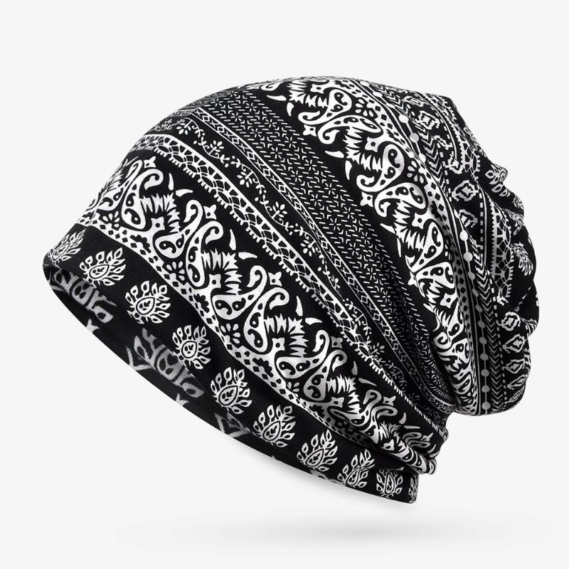 Etnisk Utskrift Beanie Hats Skjerf Bomull Dobbeltbruk Turban