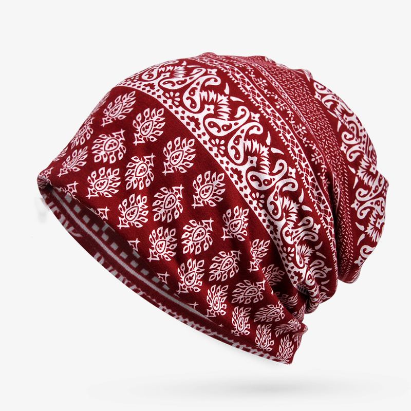 Etnisk Utskrift Beanie Hats Skjerf Bomull Dobbeltbruk Turban