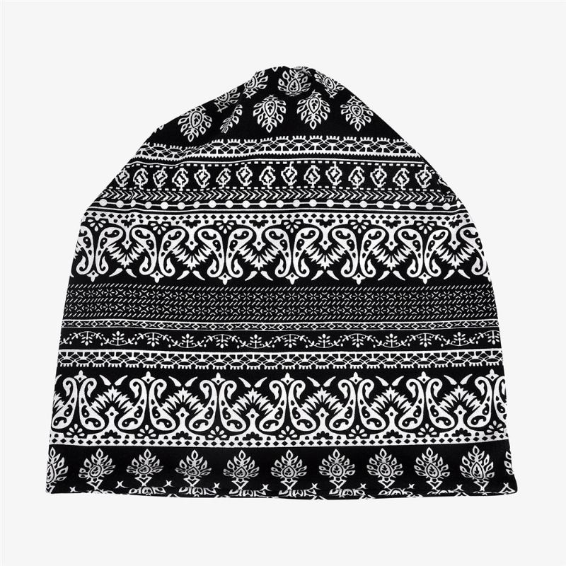 Etnisk Utskrift Beanie Hats Skjerf Bomull Dobbeltbruk Turban