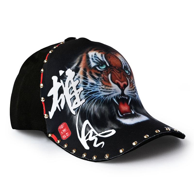 Hatt For Menn Svart Nitte Baseballcaps Grønn Tigerhodehette