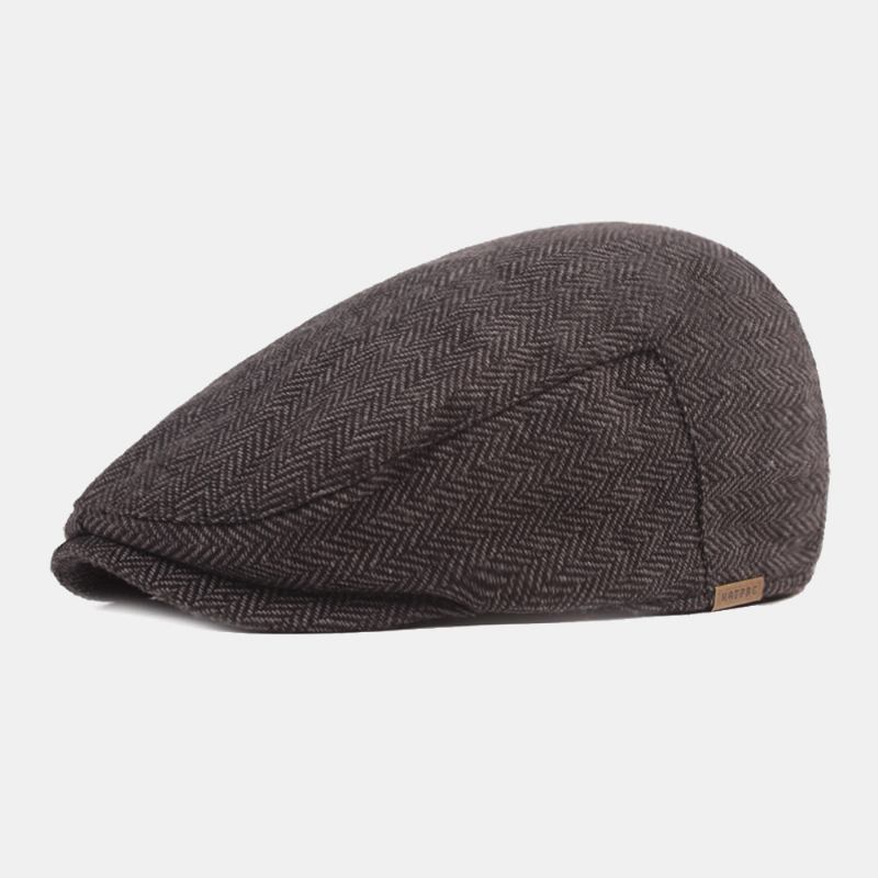 Herre Bomull Fiskebein Mønster Varme Beret Cap Uformell Justerbar Cabbie Hat Forward Hat