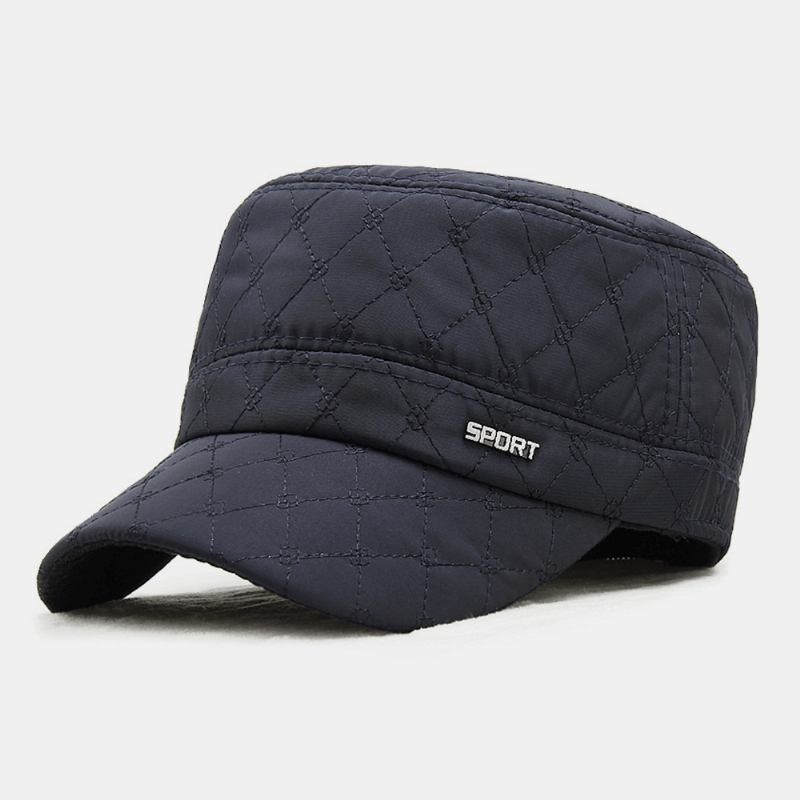 Herre Bomull Polyester Rutete Mønster Høst Vinter Tykk Varm Army Cap Kadetthatt Utendørs Ørebeskyttelse Ørebeskyttelse Vindtett Flat Top Cap Militær Cap