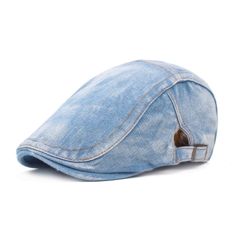 Herre Dame Vasket Denim Justerbar Solid Painter Beret Hat