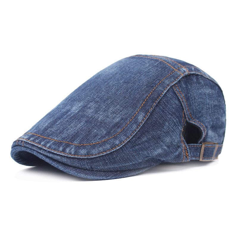 Herre Dame Vasket Denim Justerbar Solid Painter Beret Hat