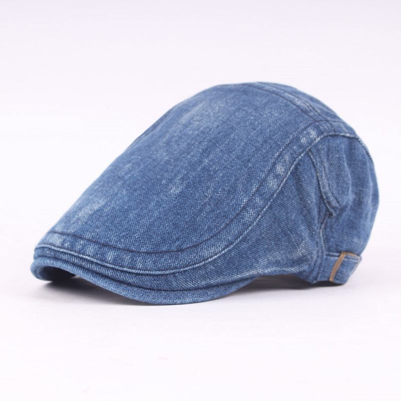 Herre Dame Vasket Denim Justerbar Solid Painter Beret Hat