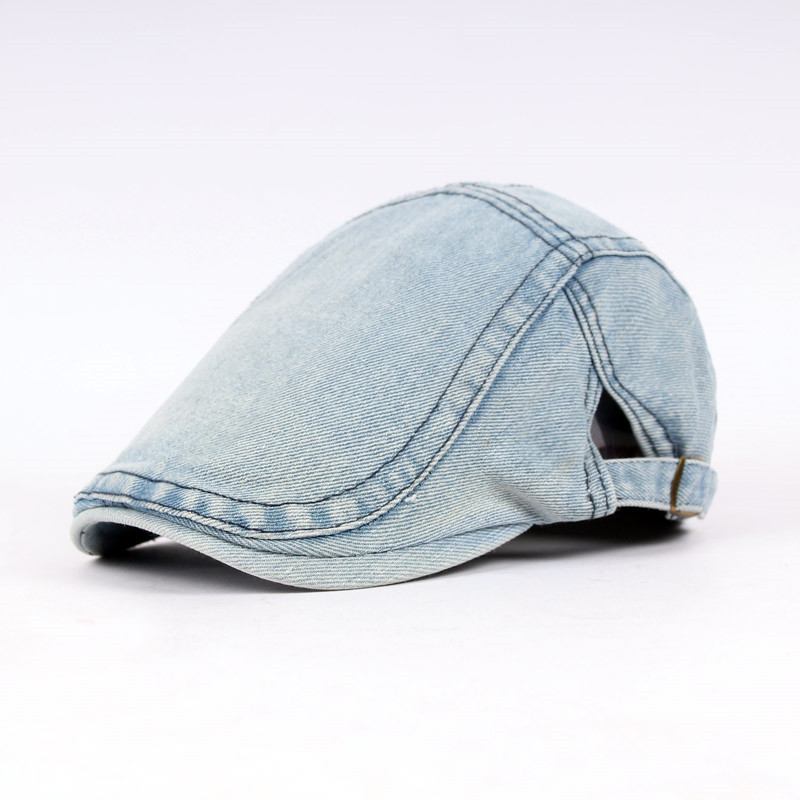 Herre Dame Vasket Denim Justerbar Solid Painter Beret Hat