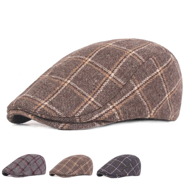 Herre Dame Vinter Ull Plaid Painter Beret Caps Outdor Justerbar Peaked Cap