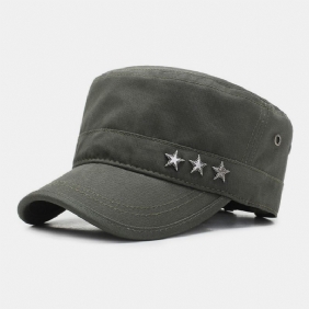 Herre Ensfarget Femspiss Stjerneetikett Med Pustende Hull Design Army Cap Kadetthatt Uformell Solskjerm Militær Cap Flat Top Cap