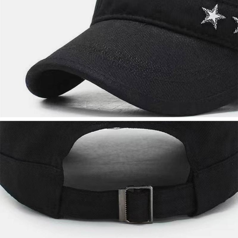 Herre Ensfarget Femspiss Stjerneetikett Med Pustende Hull Design Army Cap Kadetthatt Uformell Solskjerm Militær Cap Flat Top Cap