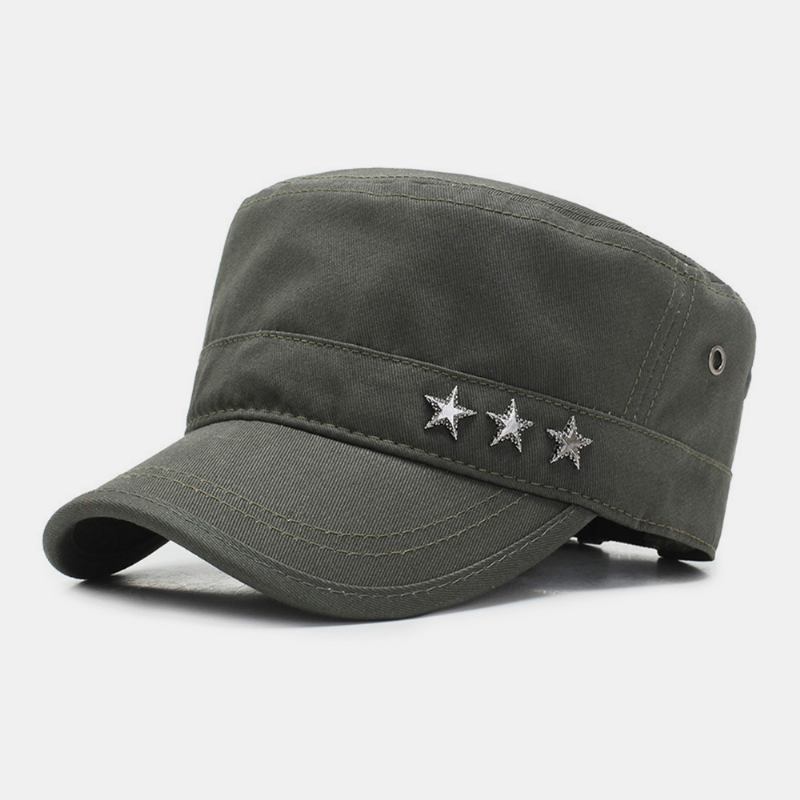 Herre Ensfarget Femspiss Stjerneetikett Med Pustende Hull Design Army Cap Kadetthatt Uformell Solskjerm Militær Cap Flat Top Cap