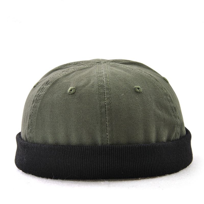 Herre Pluss Størrelse Hatter Retro Solid Brimless Hat Justerbar Varm Skullcap Sailor Cap